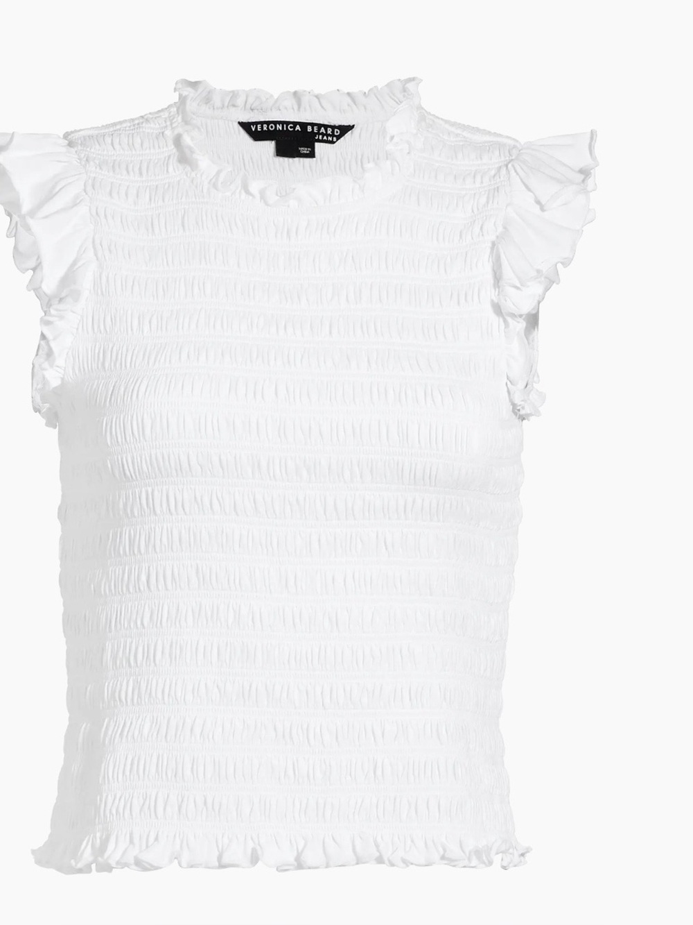Veronica Beard White Smocked Ruffle Sleeve Tank